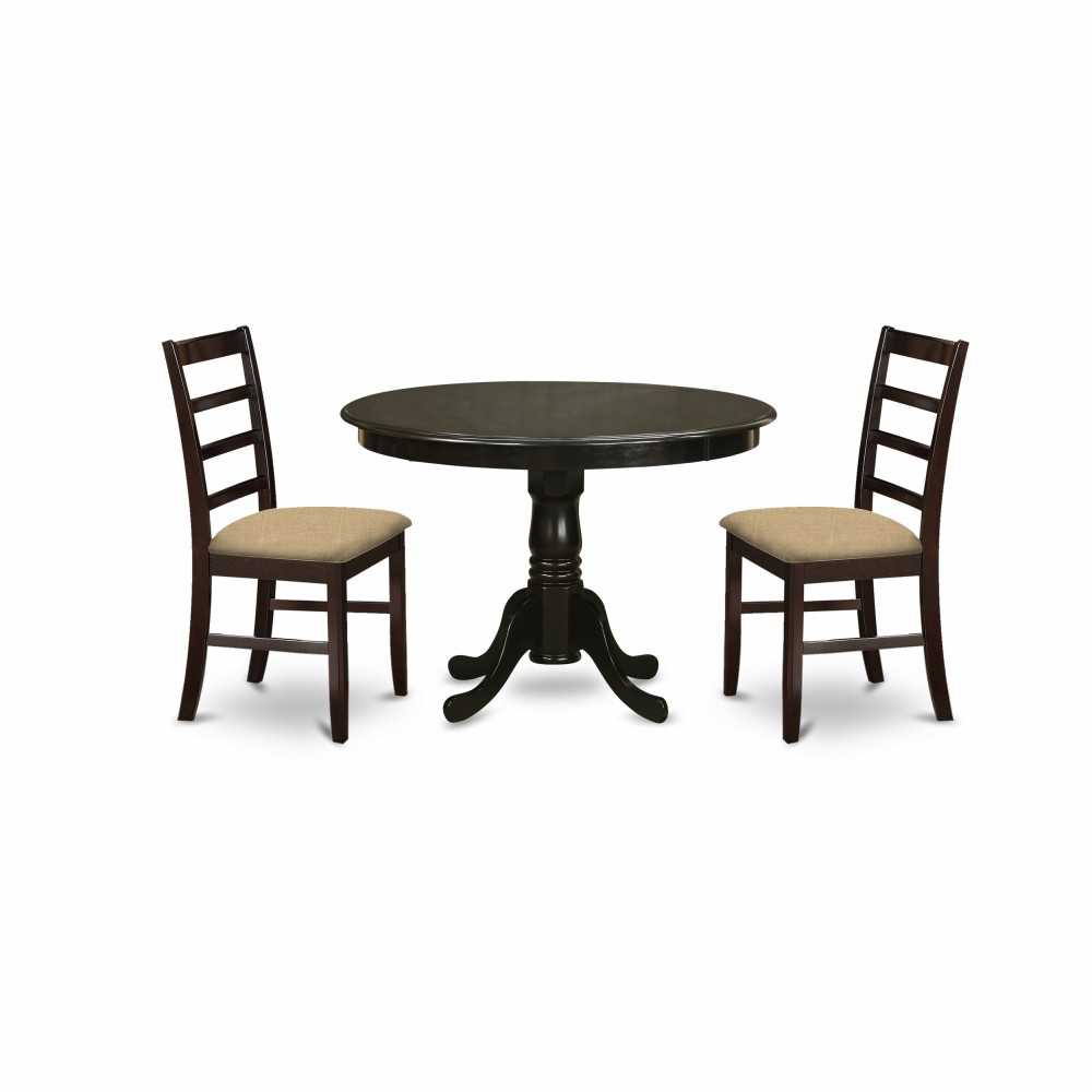 3 Pc Kitchen Nook Dining Set-Round Kitchen Table, 2 Slatted Back Kitchen Chairs.