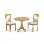 3 Pc Dining Set, 1 Wooden Table, 2 Oak Dining Chairs, Slatted Back, Oak Finish