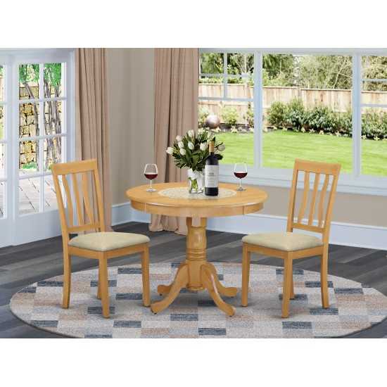 3 Pc Kitchen Table Set-Small Kitchen Table Plus 2 Dining Chairs, Oak