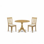 3 Pc Kitchen Dining Set, Oak Kitchen Table, 2 Oak Chairs, Slatted Back- Oak Finish