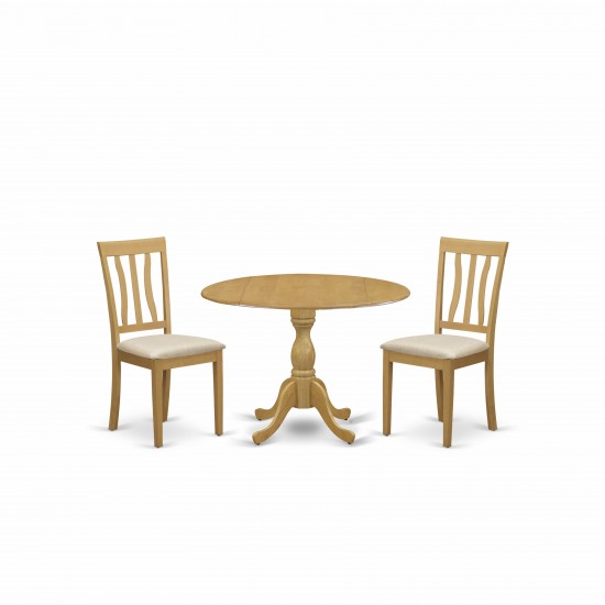 3 Pc Kitchen Dining Set, Oak Kitchen Table, 2 Oak Chairs, Slatted Back- Oak Finish