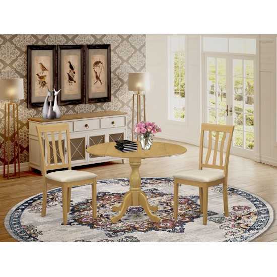 3 Pc Kitchen Dining Set, Oak Kitchen Table, 2 Oak Chairs, Slatted Back- Oak Finish