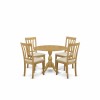 5 Pc Dining Set, Oak Table, 4 Oak Dining Chairs, Slatted Back, Oak Finish