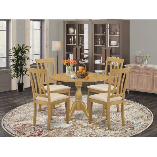 5 Pc Dining Set, Oak Table, 4 Oak Dining Chairs, Slatted Back, Oak Finish