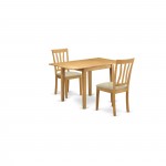 Dining Set 3 Pc, 2 Excellent Wooden Chairs, Gorgeous Table, Oak Color Linen, Oak Finish Hardwood Frame