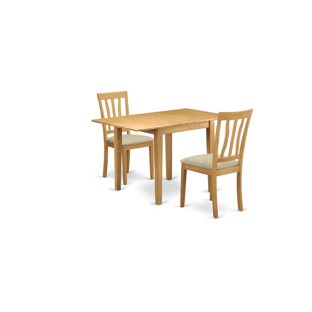 Dining Set 3 Pc, 2 Excellent Wooden Chairs, Gorgeous Table, Oak Color Linen, Oak Finish Hardwood Frame