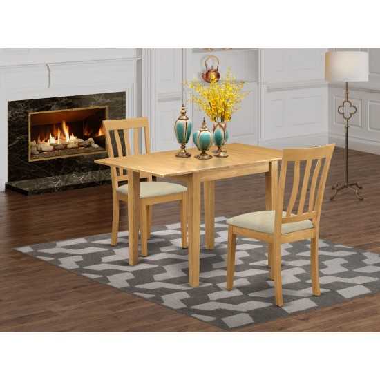 Dining Set 3 Pc, 2 Excellent Wooden Chairs, Gorgeous Table, Oak Color Linen, Oak Finish Hardwood Frame