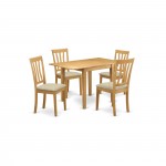 Dining Set 5 Pc, Four Chairs, Table, Oak Color Linen, Oak Finish Structure