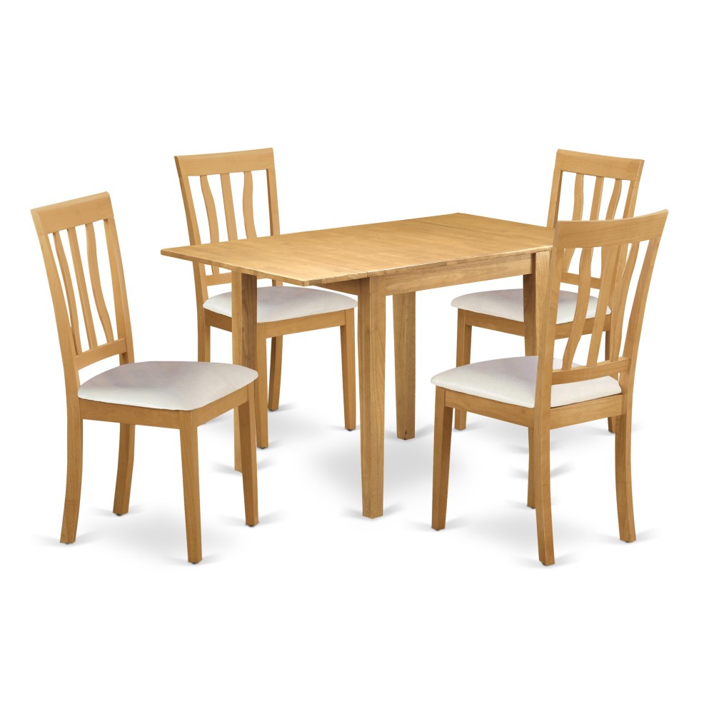 Wooden Dining Set 5 Pc, 4 Great Kitchen Chairs, Gorgeous Wooden Table, Oak Color Faux Leather, Oak Finish Wood Frame