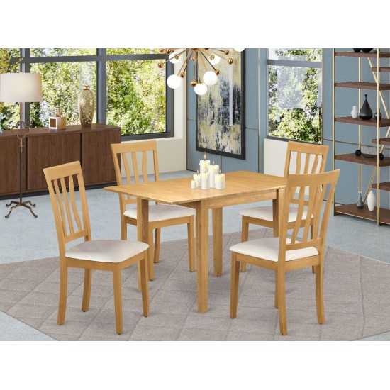 Wooden Dining Set 5 Pc, 4 Great Kitchen Chairs, Gorgeous Wooden Table, Oak Color Faux Leather, Oak Finish Wood Frame