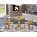 3 Pc Dinning Room Set, 1 Wooden Table, 2 Oak Room Chairs, Slatted Back, Oak