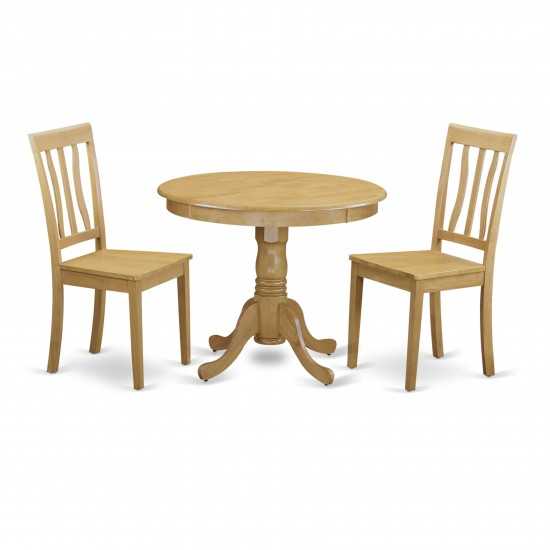 3 Pc Kitchen Table Set-Round Kitchen Table And 2 Dining Chairs, Oak