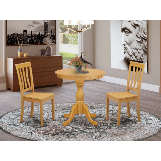 3-Pc Dining Room Set 2 Dining Room Chairs And 1 Dining Room Table (Oak Finish)