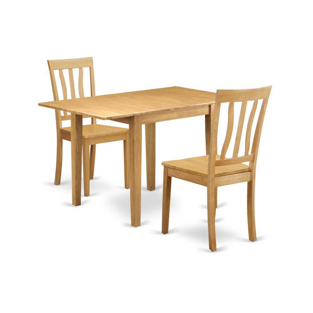 Dining Set 3 Pc- 2 Wood Chairs, An Elegant Table, Oak Chair Seat, Top, Oak Finish Solid Wood Frame.