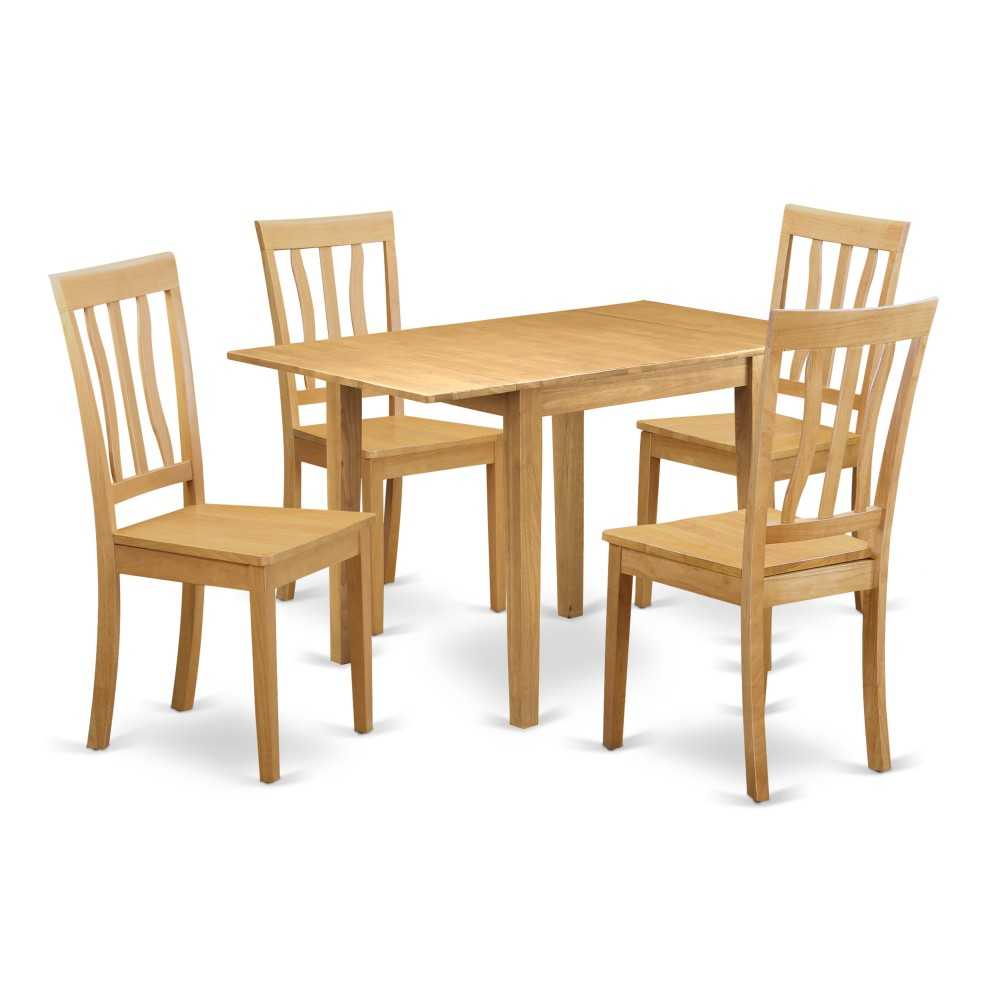 Wooden Dining Set 5 Pc- 4 Chairs, An Elegant Table, Oak Chair Seat, Top, Oak Finish Solid Wood Structure.