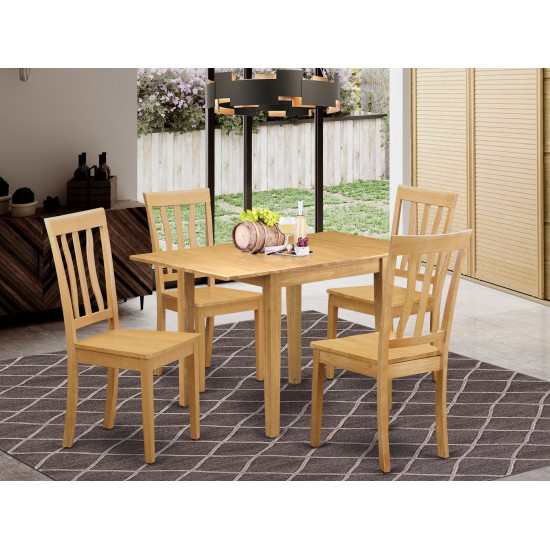 Wooden Dining Set 5 Pc- 4 Chairs, An Elegant Table, Oak Chair Seat, Top, Oak Finish Solid Wood Structure.