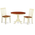 3 Pc Set, Round Dinette Table, 2 Wood Kitchen Chairs In Buttermilk, Cherry .