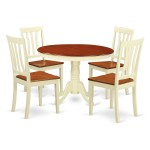 5 Pc Set, Round Small Table, 4 Wood Dinette Chairs In Buttermilk, Cherry .