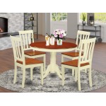 5 Pc Set, Round Small Table, 4 Wood Dinette Chairs In Buttermilk, Cherry .