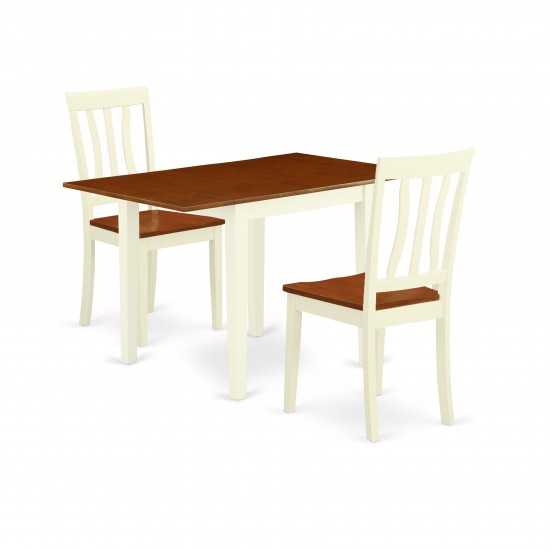 Kitchen Set 3 Pc- 2 Chairs, An Elegant Wood Table, Cherry Finish Chair Seat, Top, Buttermilk Finish Frame.