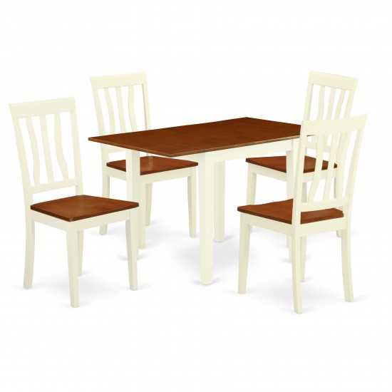 Kitchen Set 5 Pc- 4 Wood Chairs, Dinner Table, Cherry Finish Solid Wood Chair Seat, Top, Buttermilk Finish Solid Wood Structu