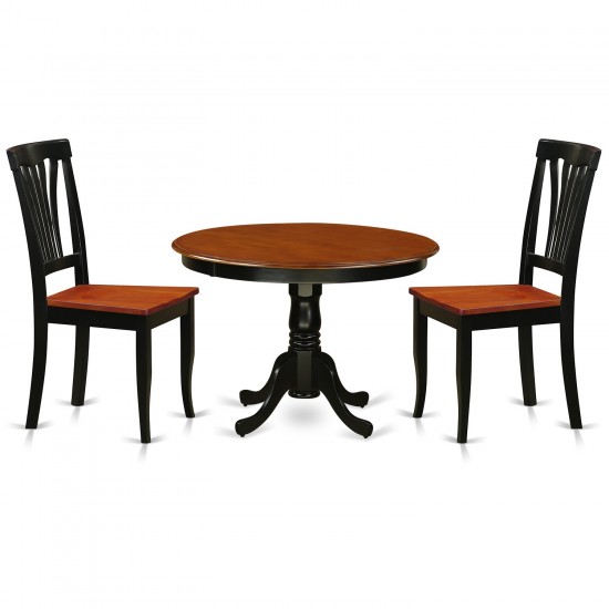 3 Pc Set With A Round Table And 2 Wood Dinette Chairs In Black And Cherry