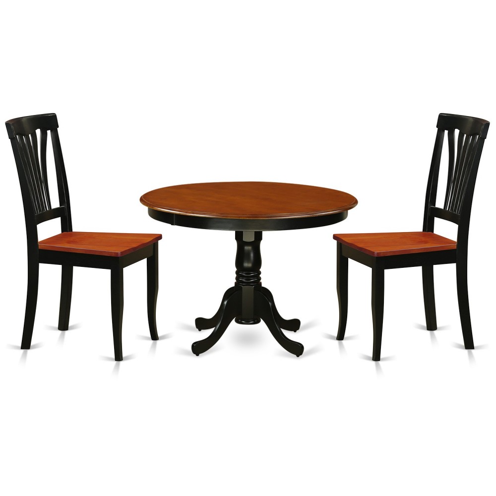 3 Pc Set With A Round Table And 2 Wood Dinette Chairs In Black And Cherry