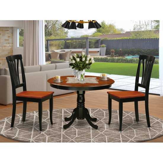 3 Pc Set With A Round Table And 2 Wood Dinette Chairs In Black And Cherry