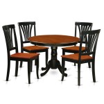 5 Pc Table Set, Round Dinette Table And 4 Dining Chairs In Black And Cherry