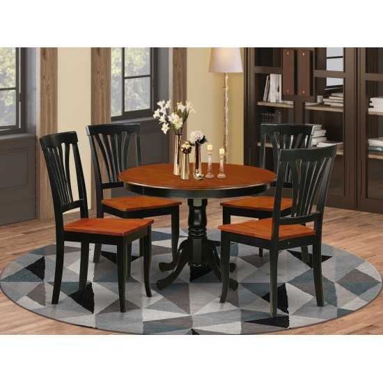 5 Pc Table Set, Round Dinette Table And 4 Dining Chairs In Black And Cherry