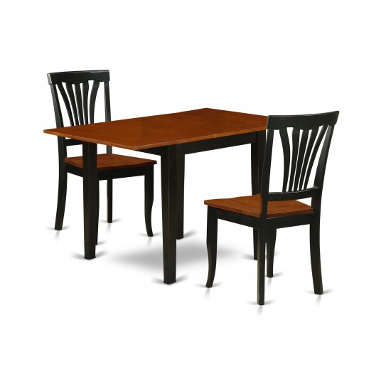 Dining Set 3 Pc- 2 Chairs, Table, Cherry Chair Seat, Black Finish Hardwood Structure.