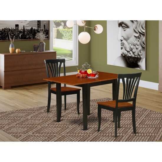 Dining Set 3 Pc- 2 Chairs, Table, Cherry Chair Seat, Black Finish Hardwood Structure.