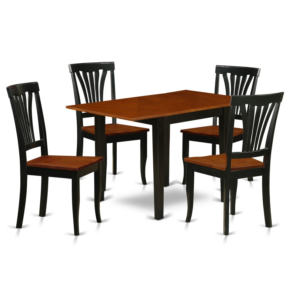 Kitchen Set 5 Pc- 4 Chairs, Dining Table, Cherry Finish Hardwood Chair Seat, Black Finish Solid Wood Frame