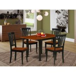 Kitchen Set 5 Pc- 4 Chairs, Dining Table, Cherry Finish Hardwood Chair Seat, Black Finish Solid Wood Frame