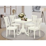 Anav5-Lwh-W 5Pc Round 36 Inch Table And 4 Vertical Slatted Chairs