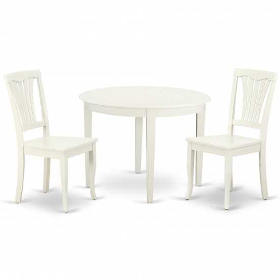 Boav3-Lwh-W 3Pc Round 42 Inch Table And 2 Vertical Slatted Chairs