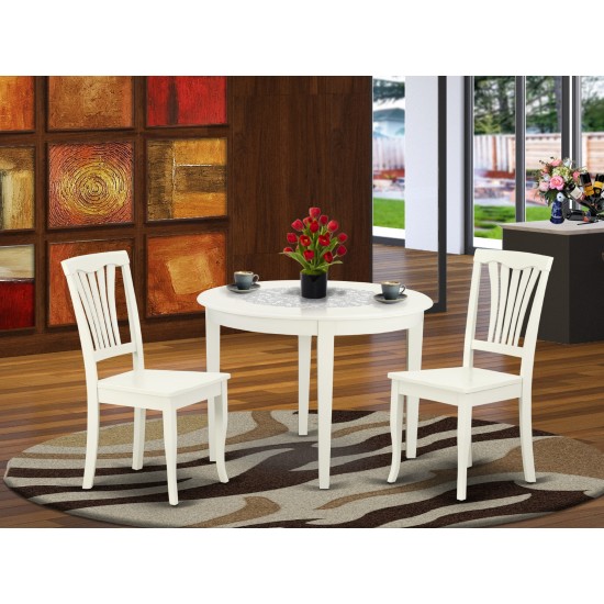 Boav3-Lwh-W 3Pc Round 42 Inch Table And 2 Vertical Slatted Chairs