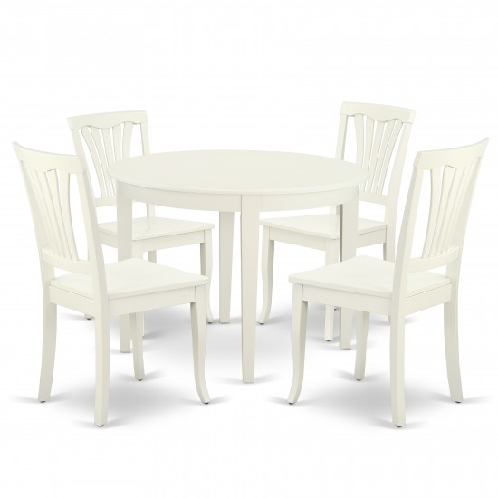 Boav5-Lwh-W 5Pc Round 42 Inch Table And 4 Vertical Slatted Chairs