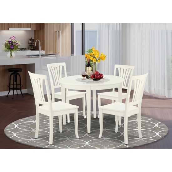 Boav5-Lwh-W 5Pc Round 42 Inch Table And 4 Vertical Slatted Chairs