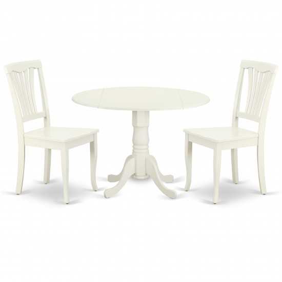 3Pc Round 42 Inch Table With Two 9-Inch Drop Leaves, 2 Vertical Slatted Chairs