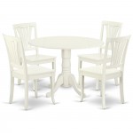 5Pc Round 42 Inch Table With Two 9-Inch Drop Leaves, 4 Vertical Slatted Chairs