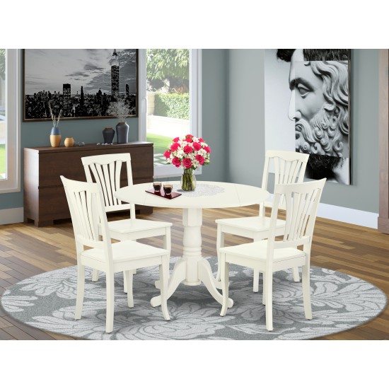 5Pc Round 42 Inch Table With Two 9-Inch Drop Leaves, 4 Vertical Slatted Chairs