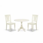 3 Pc Dining Set, 1 Drop Leaves Table, 2 Linen White Chairs, Linen White