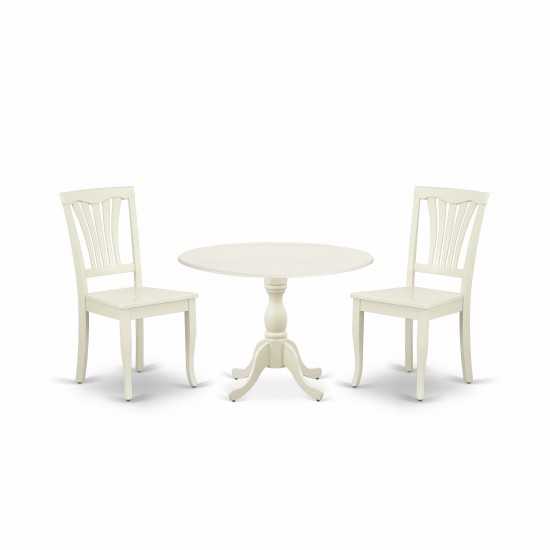 3 Pc Dining Set, 1 Drop Leaves Table, 2 Linen White Chairs, Linen White