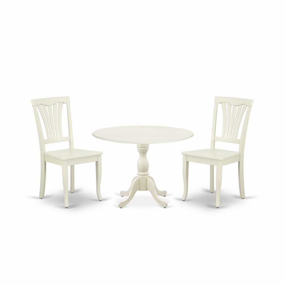 3 Pc Dining Set, 1 Drop Leaves Table, 2 Linen White Chairs, Linen White