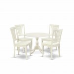 5 Pc Dining Set, 1 Drop Leaves Table, 4 Linen White Chairs, Linen White