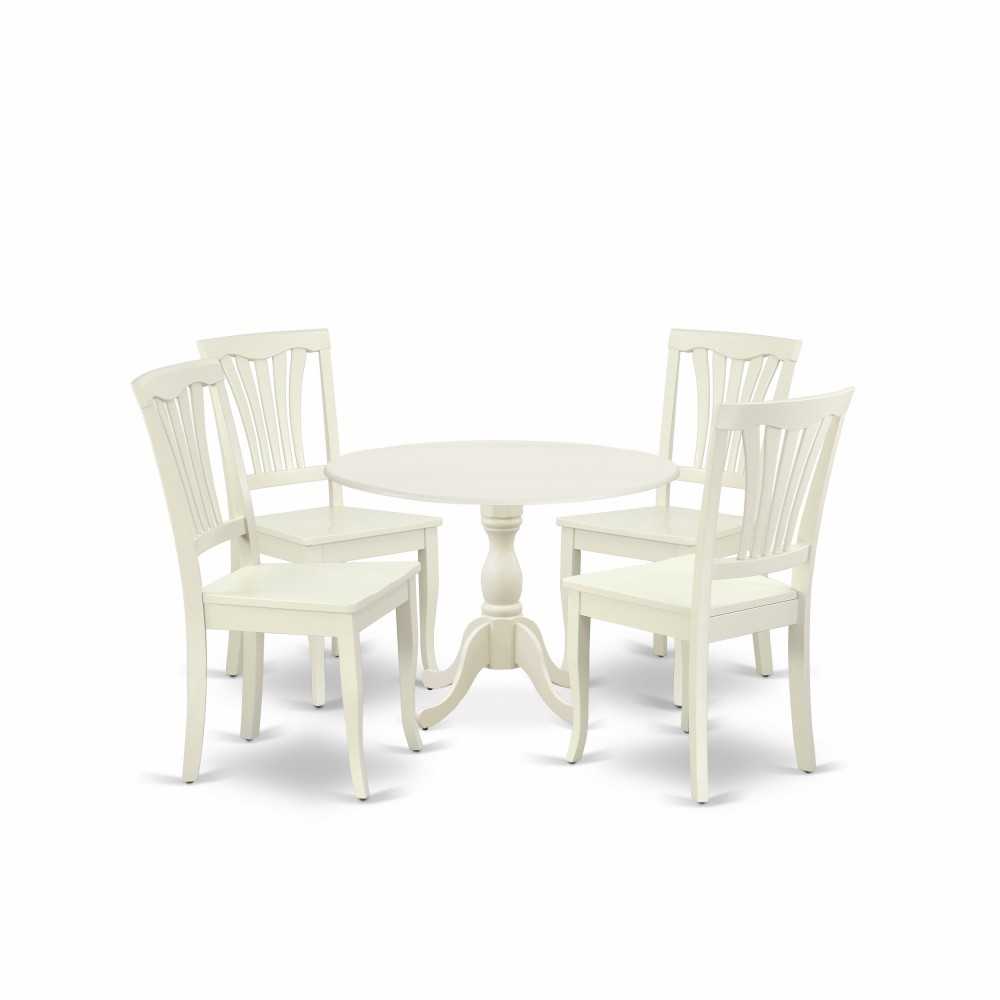 5 Pc Dining Set, 1 Drop Leaves Table, 4 Linen White Chairs, Linen White 5 Pc Dining Set, 1 Drop Leaves Table, 4 Linen White Chairs, Linen White