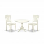 3 Pc Kitchen Set, Linen White Dinning Table, 2 Linen White Wooden Dining Chairs, Slatted Back, Linen White Finish