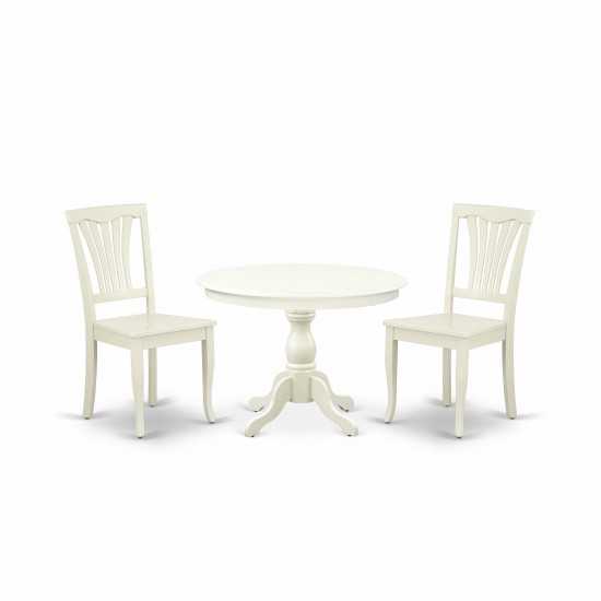 3 Pc Kitchen Set, Linen White Dinning Table, 2 Linen White Wooden Dining Chairs, Slatted Back, Linen White Finish