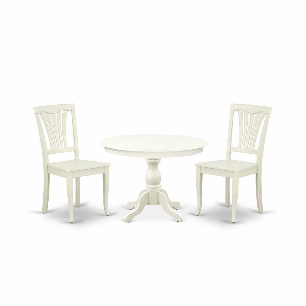 3 Pc Kitchen Set, Linen White Dinning Table, 2 Linen White Wooden Dining Chairs, Slatted Back, Linen White Finish